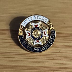 Vintage VFW Women's Auxiliary 60 Years Service Award Badge Gold Filled